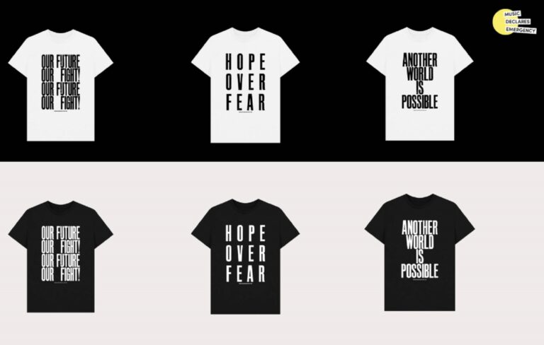 Music Declares Emergency launch new ‘Hope Over Fear’ t-shirt campaign with IDLES, Yard Act, Enter Shikari, Maisie Peters, jasmine 4.t and Music Venue Trust